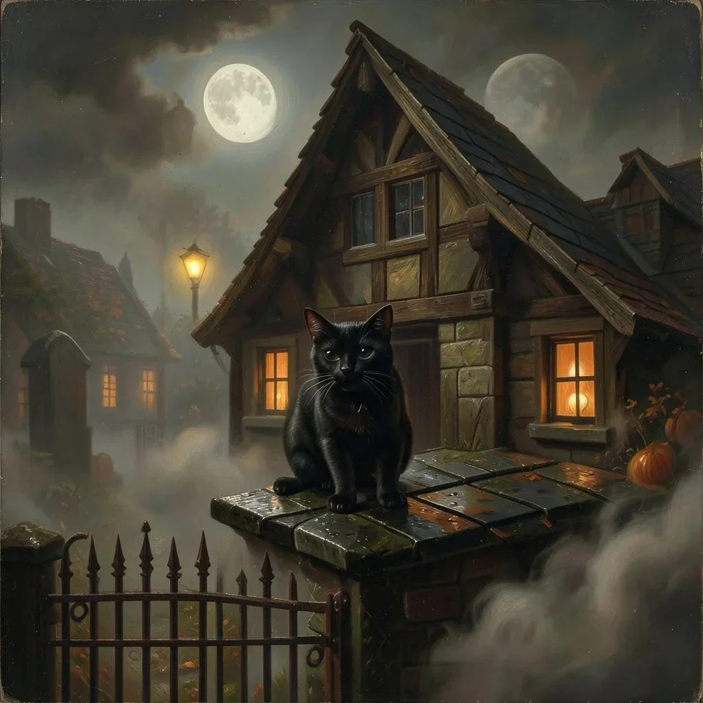 Black Cat Rooftop Halloween Sky cover