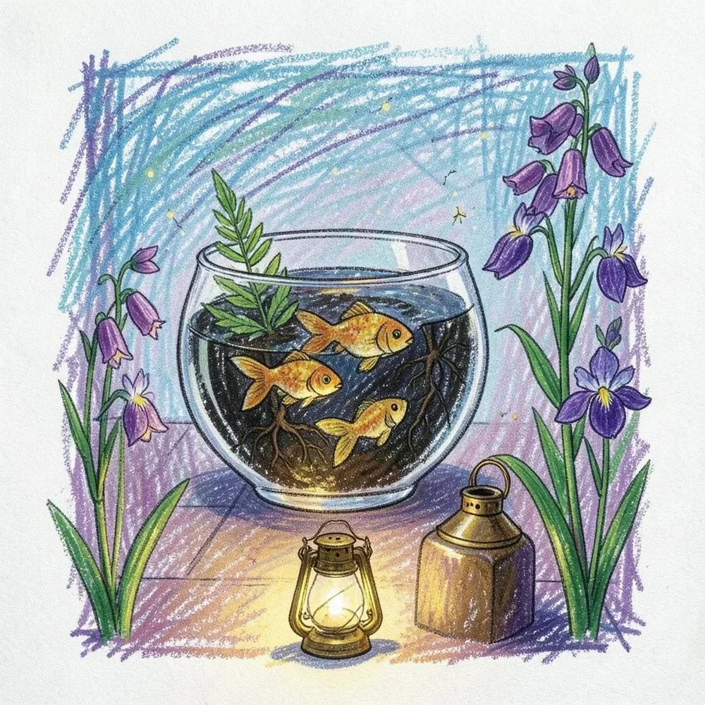 One small goldfish in the glow cover