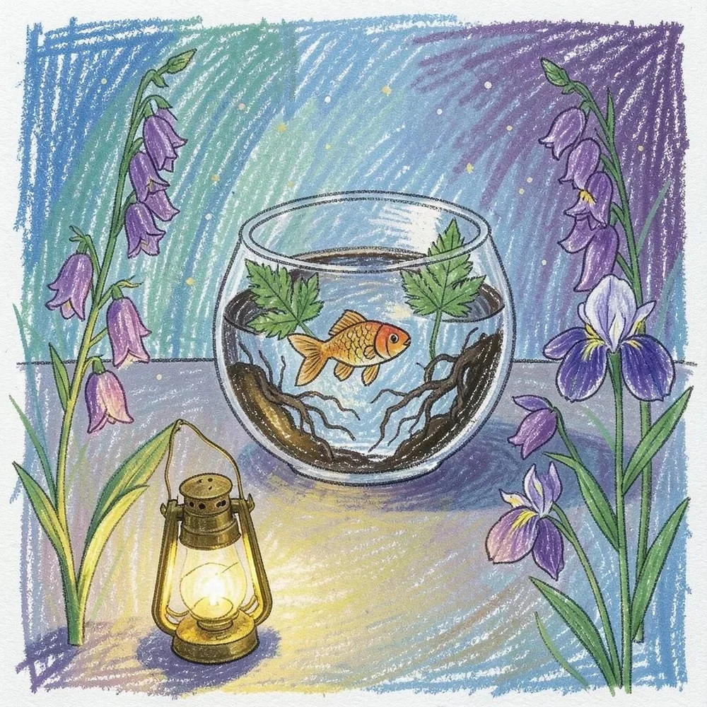 One small goldfish in the glow cover