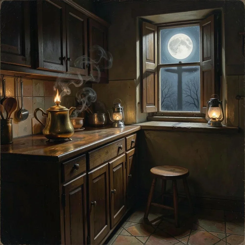 I wipe the counter, coffee in the pot cover